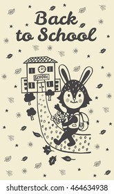 Back to school card with Bunny student. Vector Illustration of Bunny student on beige background