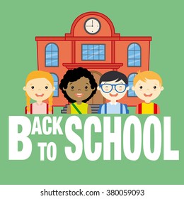 back to school card. school and children