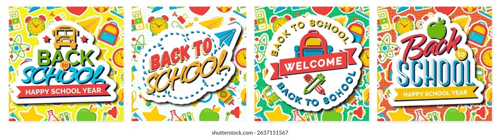 Back to school card collection modern typography