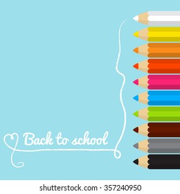 Back to school card with colored pencils in vector in flat design