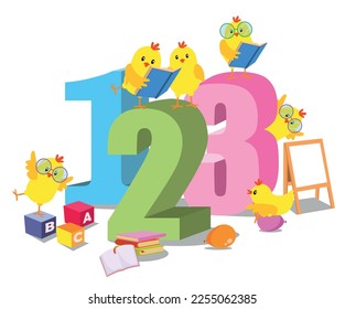Back to school. Card with funny chickens.
