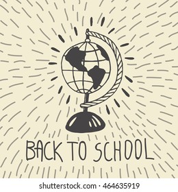 Back to school card with geography globe. The school globe on beige background