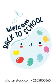 Back to school card kawaii cute cartoon character for kids. Vector illustration