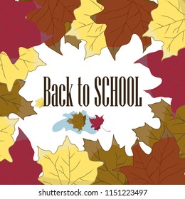 Back to school card with leaves on an isolated background