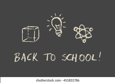Back to school card made in vector. Hand drawn with chalk on blackboard school design elements. 