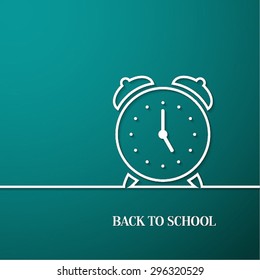 Back to school card with paper alarm clock. Vector illustration.