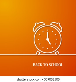 Back to school card with paper alarm clock. Vector illustration.