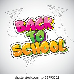Back to school card with paper planes cartoons - vector editable illustration image