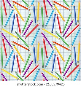 Back to School card with pencils, seamless pattern, vector illustration	