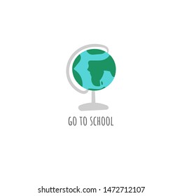 Back to school card, postcard, poster, tag with globe. Background for pupils, students, school stores, shops