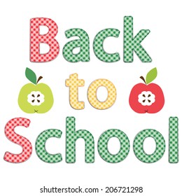 Back to School card as retro gingham fabric letters as applique