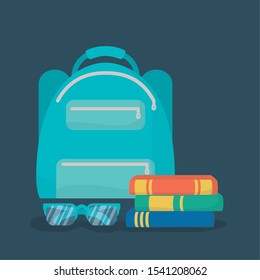 back to school card with schoolbag and books vector illustration design