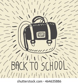 Back to school card with schoolbag. The schoolbag on beige background