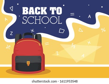 back to school card with schoolbag vector illustration design