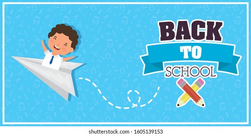 back to school card with student boy vector illustration design