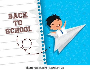 back to school card with student boy vector illustration design