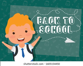 back to school card with student boy vector illustration design