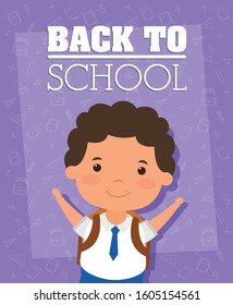 back to school card with student boy vector illustration design