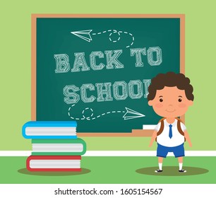 back to school card with student boy vector illustration design