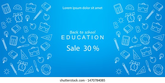Back to school card supplies Vector realistic. Crayons, ruler, notes detailed 3d illustration