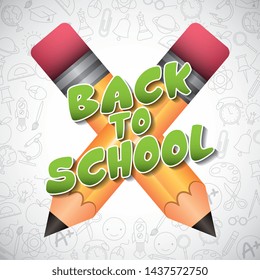 Back to school card witb pencils crossed cartoons - vector editable illustration image
