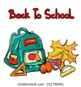 Back to school cartoon art drawing set isolated on a white background - vector 