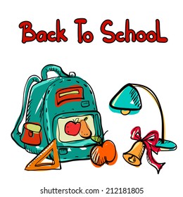 Back to school cartoon art drawing set isolated on a white background - vector 