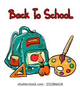 Back to school cartoon art drawing set isolated on a white background - vector 
