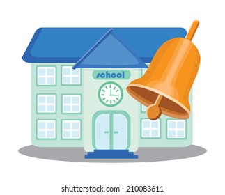 Back to school, cartoon school and bell