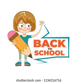 Back to School cartoon character holding pencil