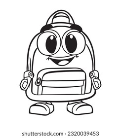 De vuelta a la escuela caricaturista personaje cómico para una linda mochila escolar, arte vectorial listo para colorear, prepárate para la escuela 