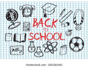 Back to school cartoon doodle drawing on graph background