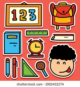 back to school cartoon doodle sticker designs for stickers, coloring books, wallpapers, patches, badges, icons, backgrounds, logos and more