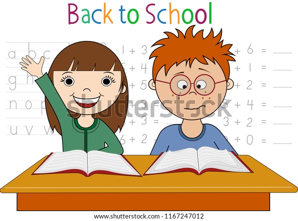 Back School Cartoon Drawing Boy Girl Stock Vector Royalty Free