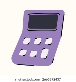 Back to school cartoon element. Hand drawn calculator. Stationery supply for education, study, sticker, banner, college, flyer, science background, sale posters. Cute flat isolated vector illustration