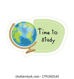 Volver a la escuela de dibujos animados tiempo para estudiar pegatinas, ilustración vectorial