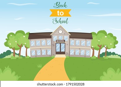 Back to School cartoon landscape background, vector illustration