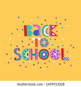 Back to School Cartoon lettering. Vector Back to School typography. Hand drawn quote. Vector Illustration Back to School Cartoon Inscription. Colorful Banner for September Knowledge Day.
