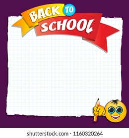 Back to school cartoon poster Text with original emoji. In the style of colorful comics pop art. Design element for the design of leaflets, cards, envelopes, covers, flyers sales. vector illustration