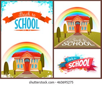 Back to school cartoon poster. Vector illustration.
