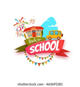 Back to school cartoon poster. Vector illustration.