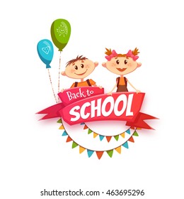 Back to school cartoon poster. Vector illustration.