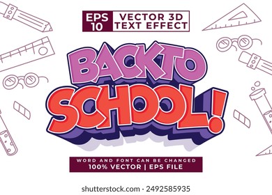 Back to school cartoon style editable 3d text effect abstract premium vector. Vector illustration