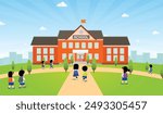 Back to School Cartoon Vector, Kids Going to School Cartoon 