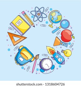 Back to school cartoons round frame vector digital illustration image