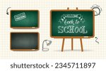 Back to School chalk blackboard green black, wooden frame pedestal blackboard, wall blackboard,