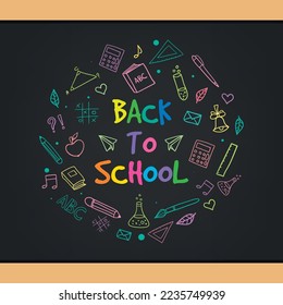 Back to school chalk doodle background on blackboard