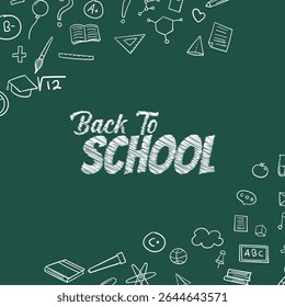Back to school in chalk doodle style on chalkboard. Vector illustration