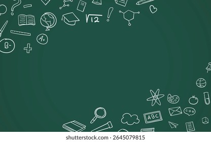 Back to school chalk doodle style on blackboard. Vector illustration