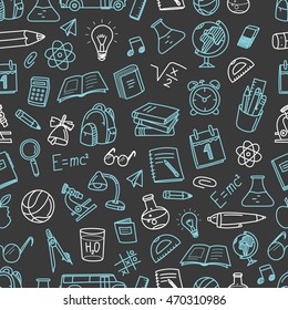 De vuelta a la escuela tiza doodles negro sin costuras. Elementos de educación de imágenes prediseñadas para diseño